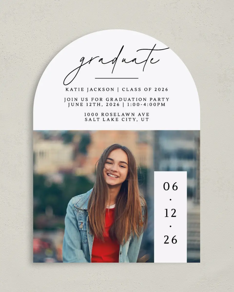 This is a 5" x 7" Graduation Announcement Card called Graduate Date printed in full color on Premium Smooth paper