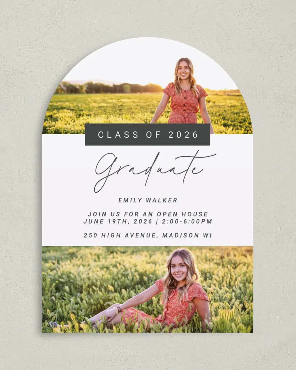 This is a 5" x 7" Graduation Announcement Card called Delightful Photos printed in full color on Premium Smooth paper