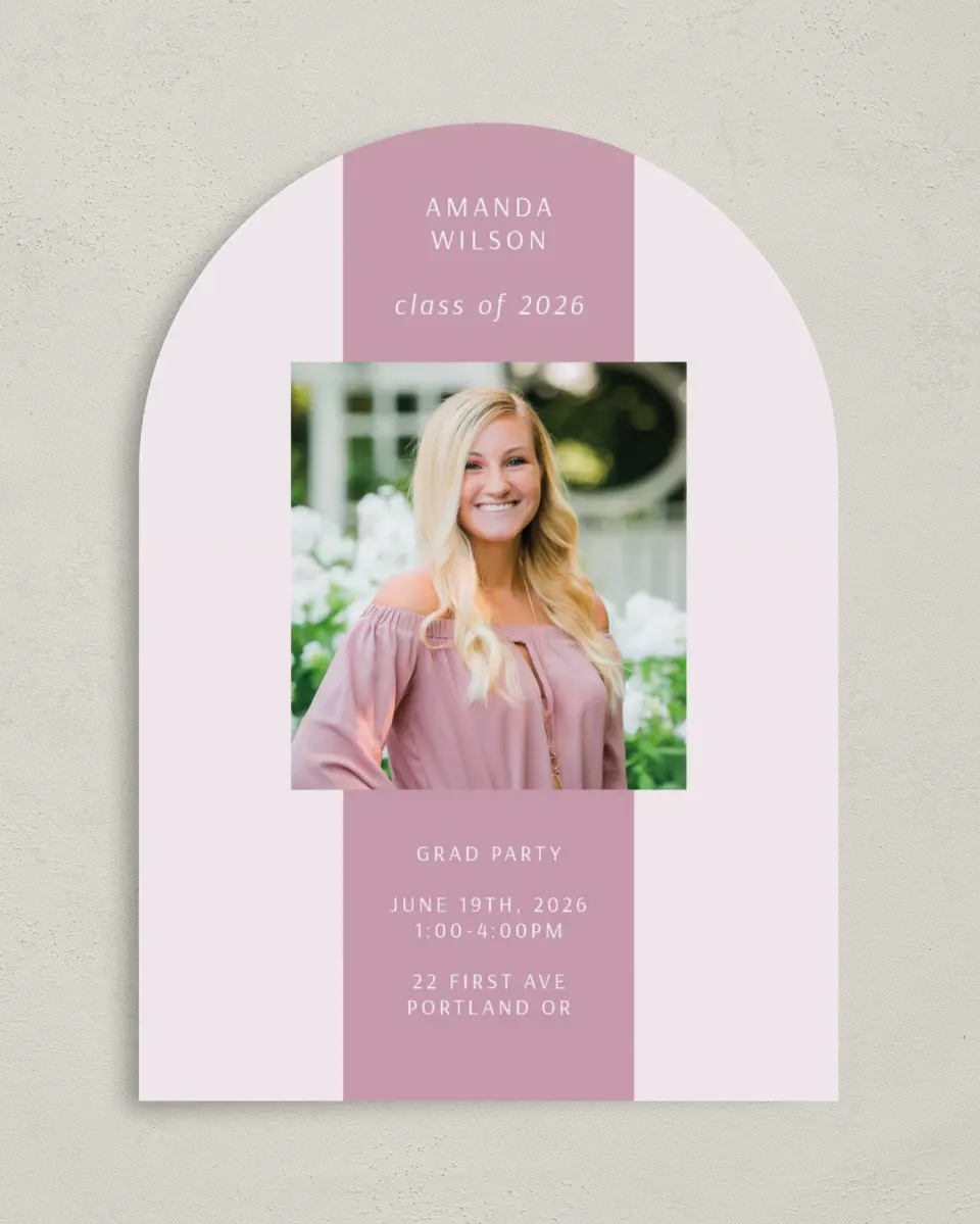 This is a 5" x 7" Graduation Announcement Card called Broad Stripe printed in full color on Premium Smooth paper