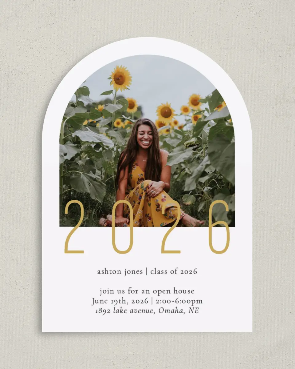 This is a 5" x 7" Graduation Announcement Card called Extraordinary Year printed in full color on Premium Smooth paper