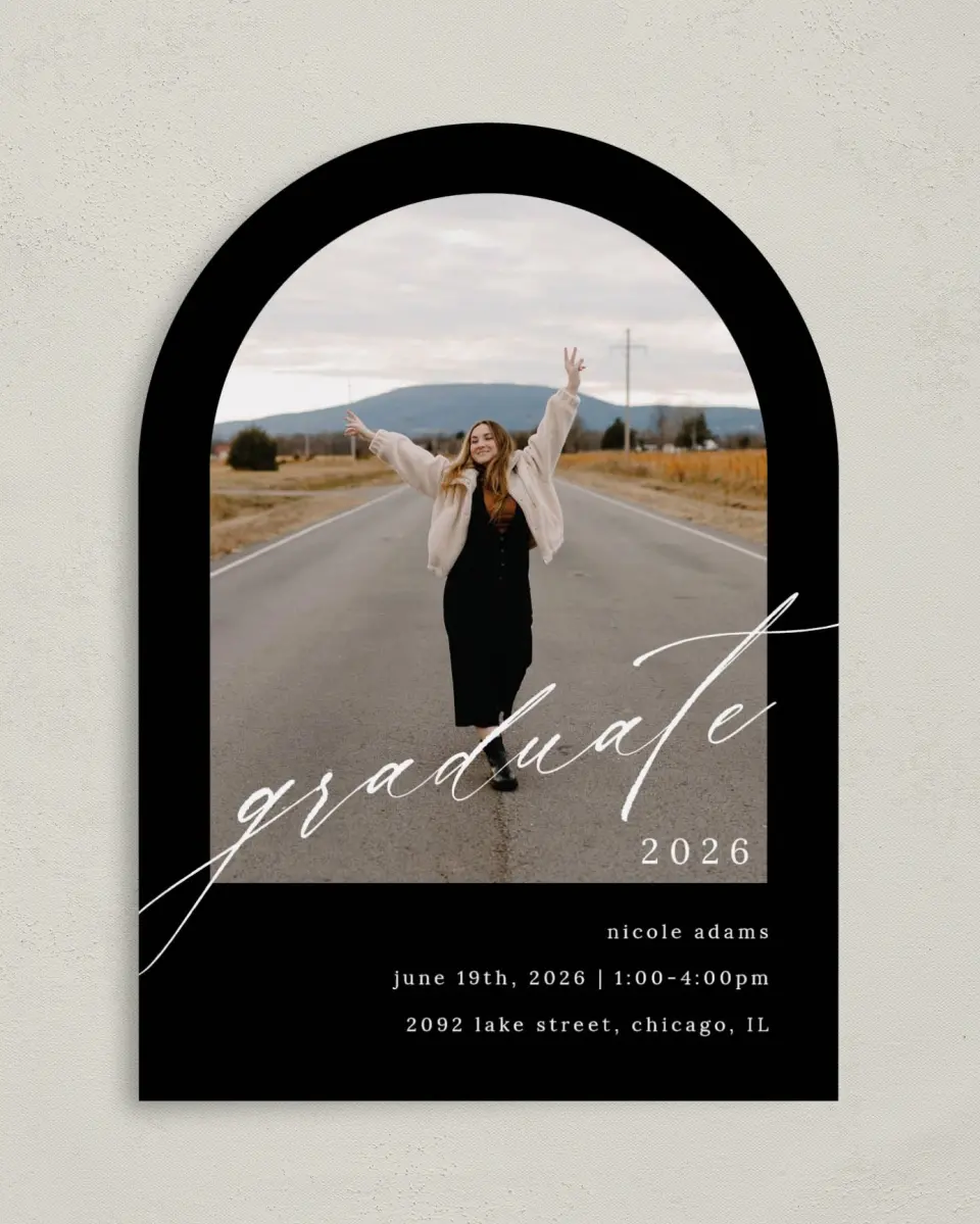 This is a 5" x 7" Graduation Announcement Card called Fearless Graduate printed in full color on Premium Smooth paper