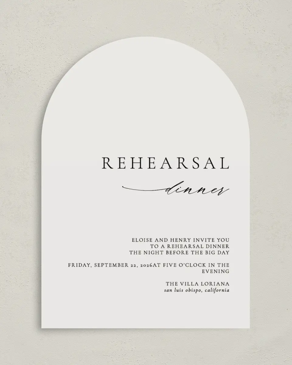 This is a 5" x 7" Rehearsal Dinner Invitation called Elegant Rehearsal printed in full color on Premium Smooth paper
