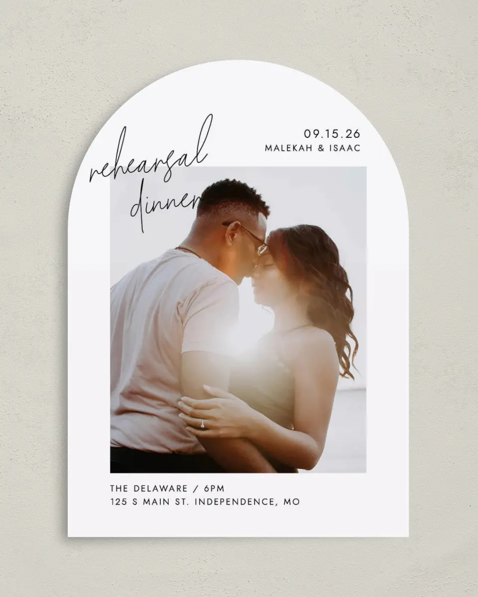 This is a 5" x 7" Rehearsal Dinner Invitation called Pictured Pair printed in full color on Premium Smooth paper