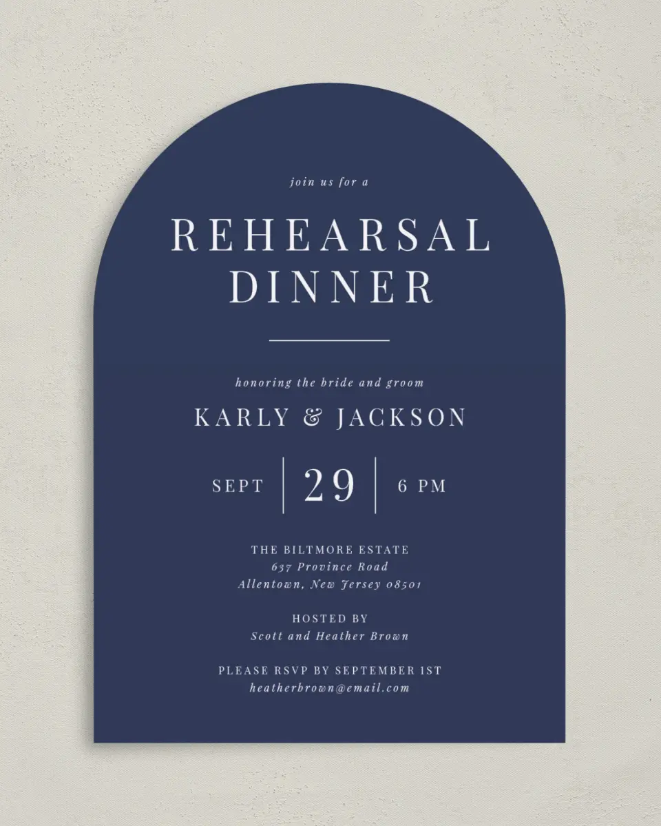 This is a 5" x 7" Rehearsal Dinner Invitation called Simply Classic printed in full color on Premium Smooth paper