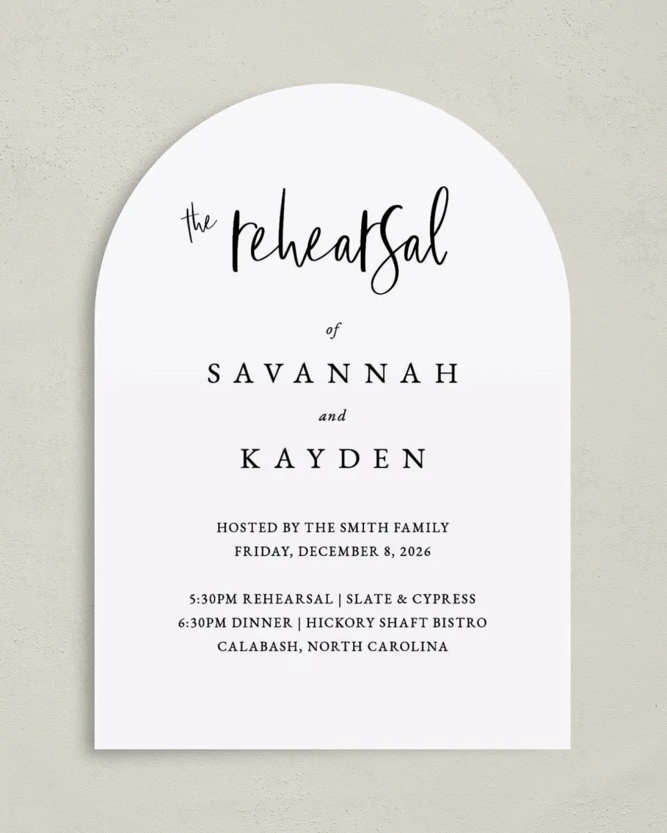 This is a 5" x 7" Rehearsal Dinner Invitation called Fresh Affair printed in full color on Premium Smooth paper