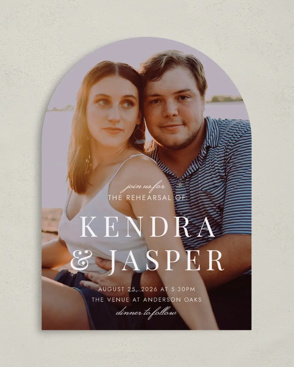 This is a 5" x 7" Rehearsal Dinner Invitation called Sweet Duo printed in full color on Premium Smooth paper