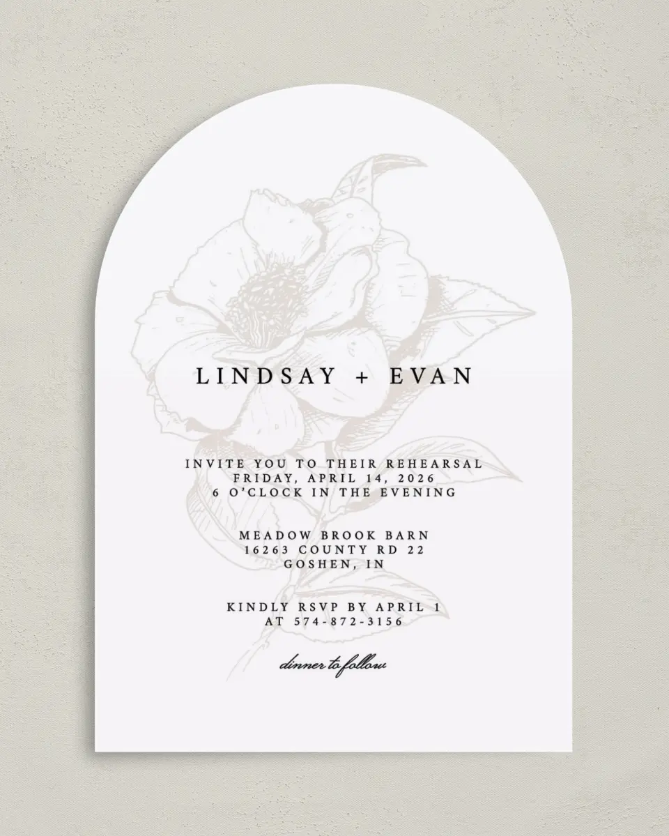 This is a 5" x 7" Rehearsal Dinner Invitation called Faded Flower printed in full color on Premium Smooth paper