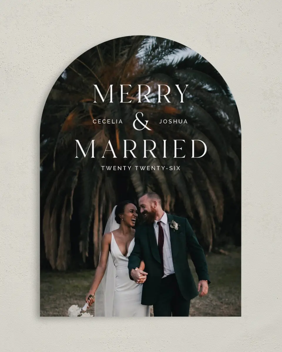 This is a 5" x 7" Christmas Card called Boldly Married printed in full color on Premium Smooth paper