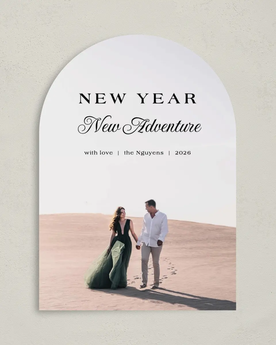 This is a 5" x 7" Christmas Card called Year of Adventure printed in full color on Premium Smooth paper