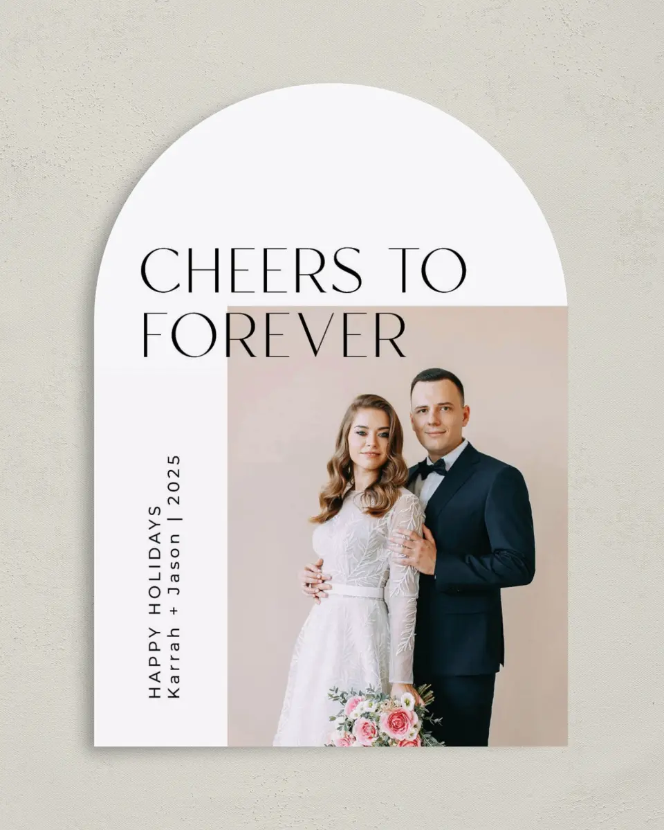 This is a 5" x 7" Christmas Card called Cheers to Forever printed in full color on Premium Smooth paper