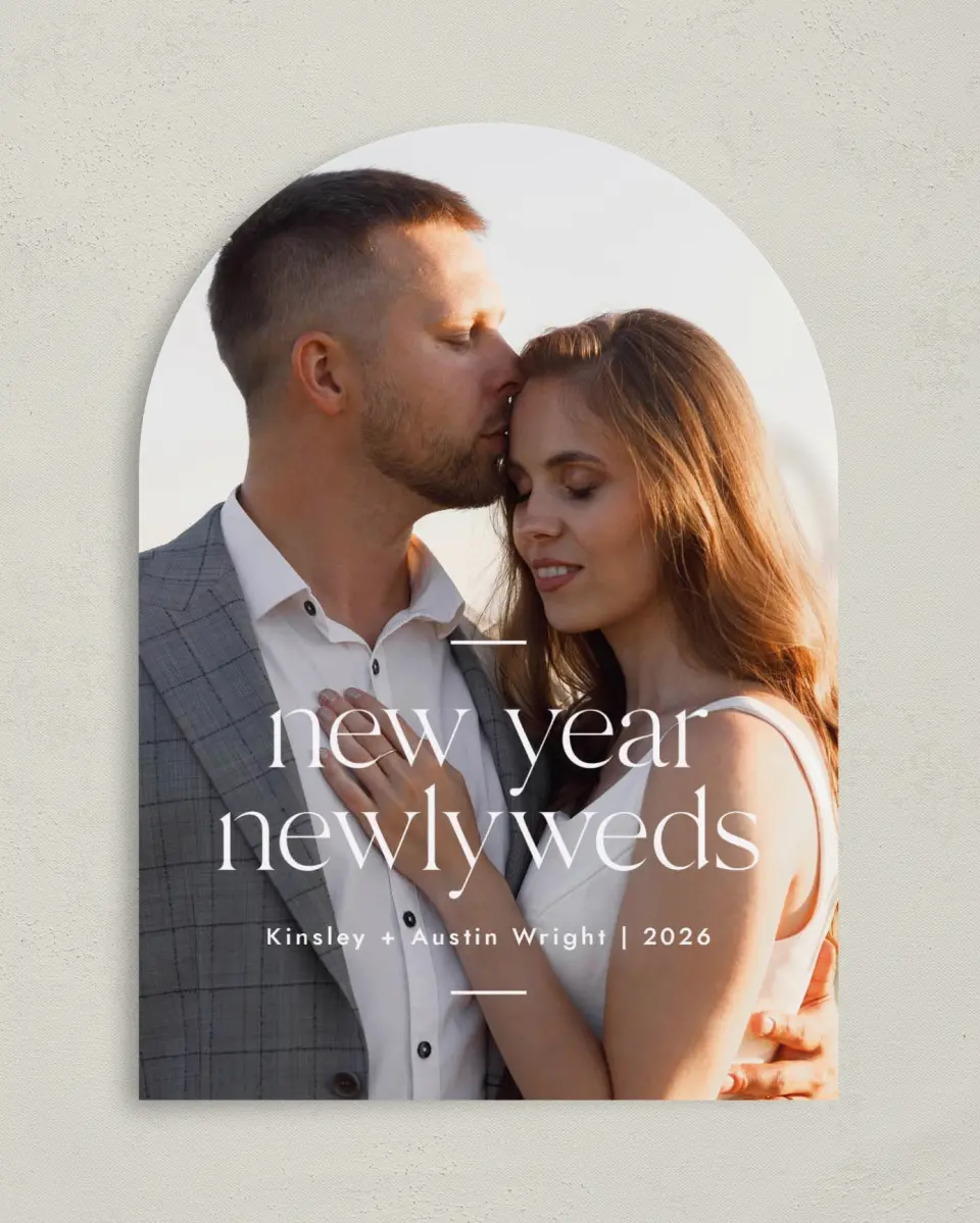 This is a 5" x 7" Christmas Card called Newlywed Year printed in full color on Premium Smooth paper