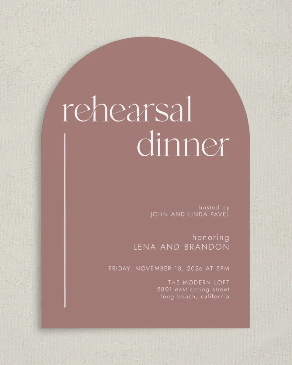 This is a 5" x 7" Rehearsal Dinner Invitation called Modern Line printed in full color on Premium Smooth paper