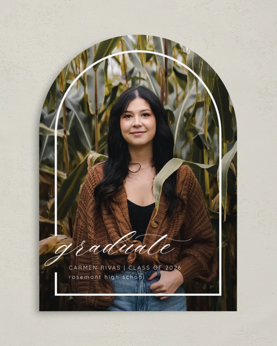 This is a 5" x 7" Graduation Announcement Card called Brilliant Border printed in full color on Premium Smooth paper