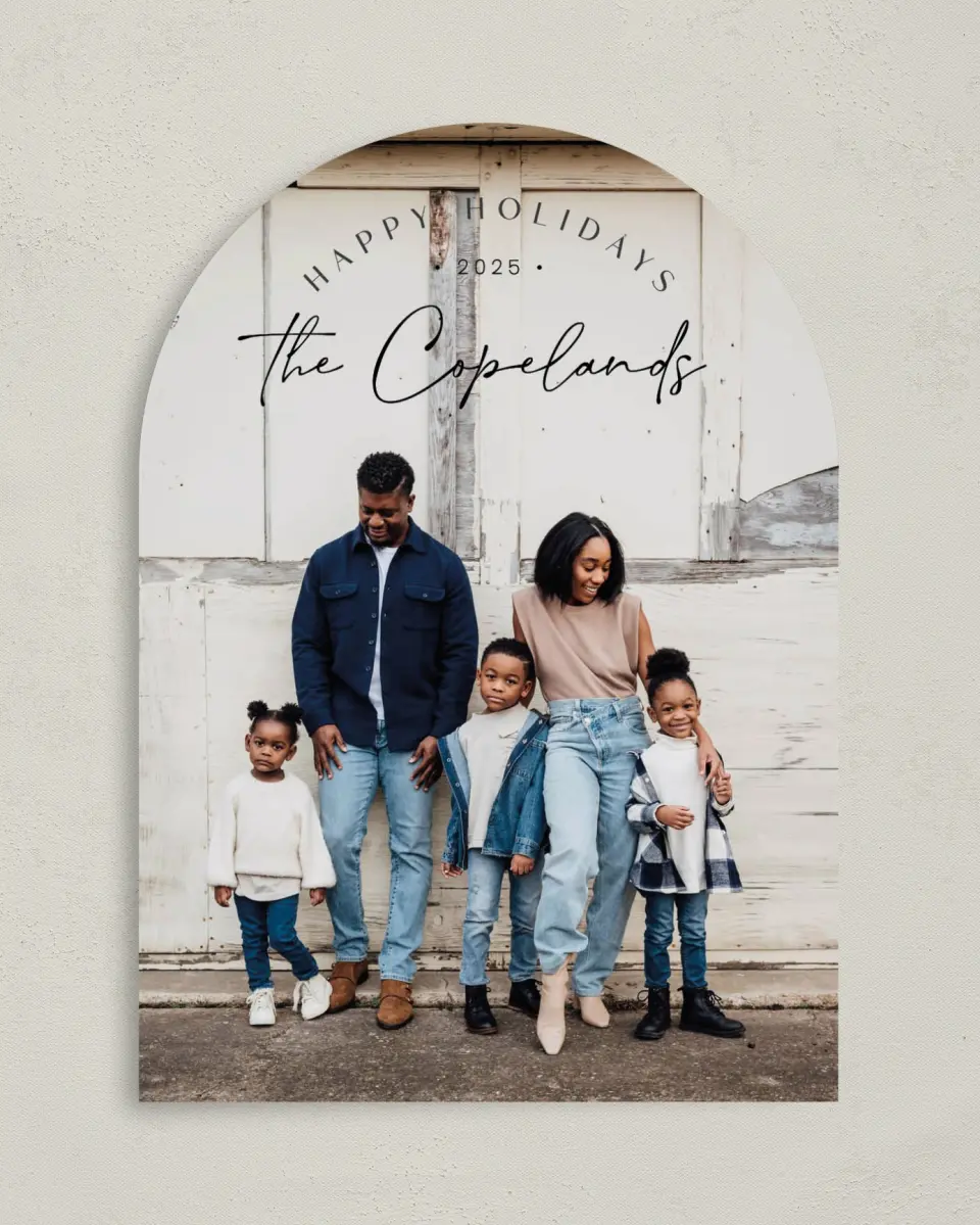 This is a 5" x 7" Christmas Card called Festive Family printed in full color on Premium Smooth paper
