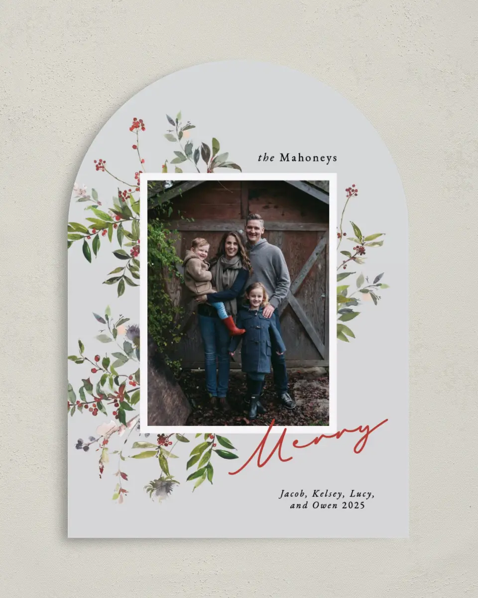 This is a 5" x 7" Christmas Card called Blessed Boughs printed in full color on Premium Smooth paper