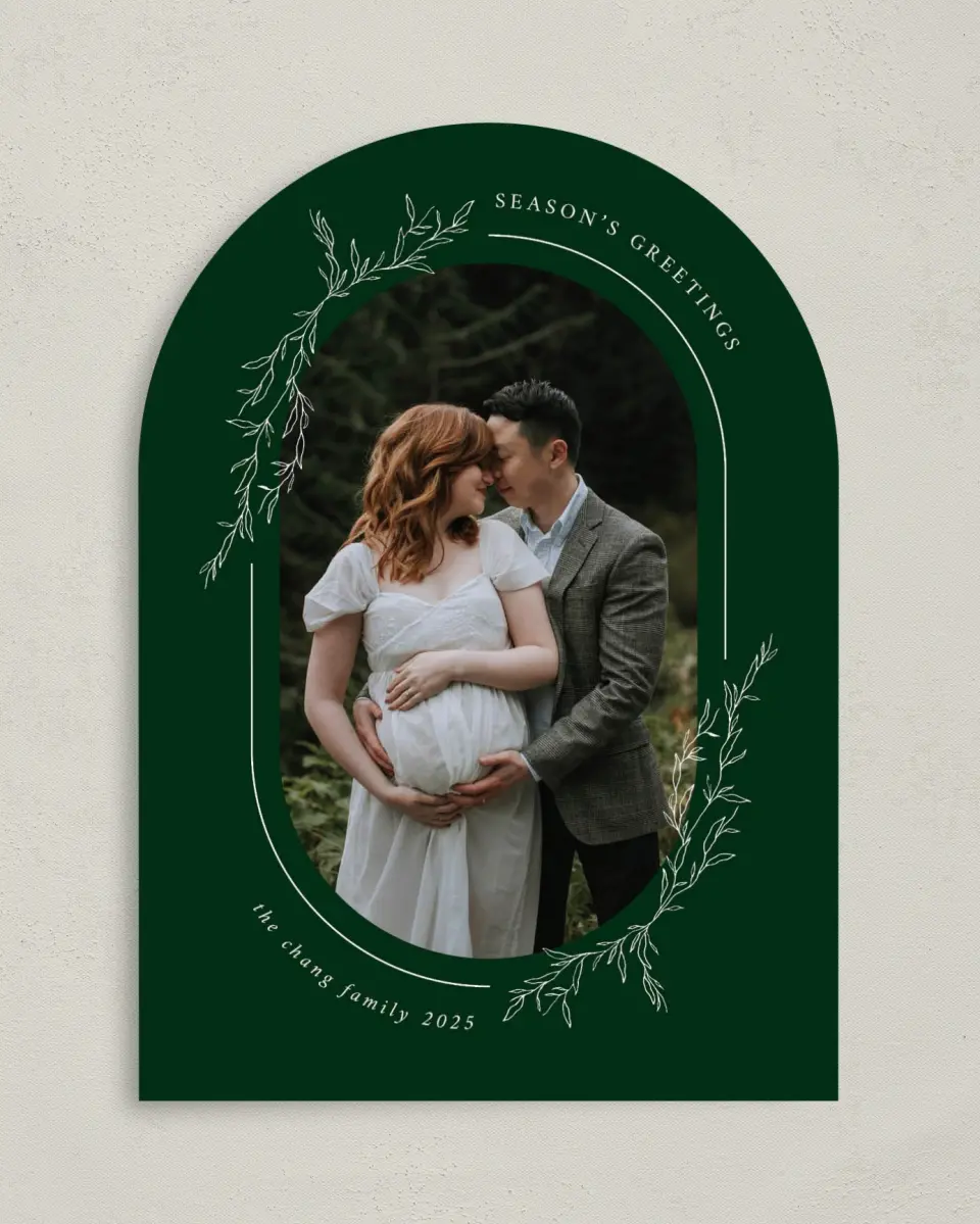 This is a 5" x 7" Christmas Card called Evergreen Greetings printed in full color on Premium Smooth paper