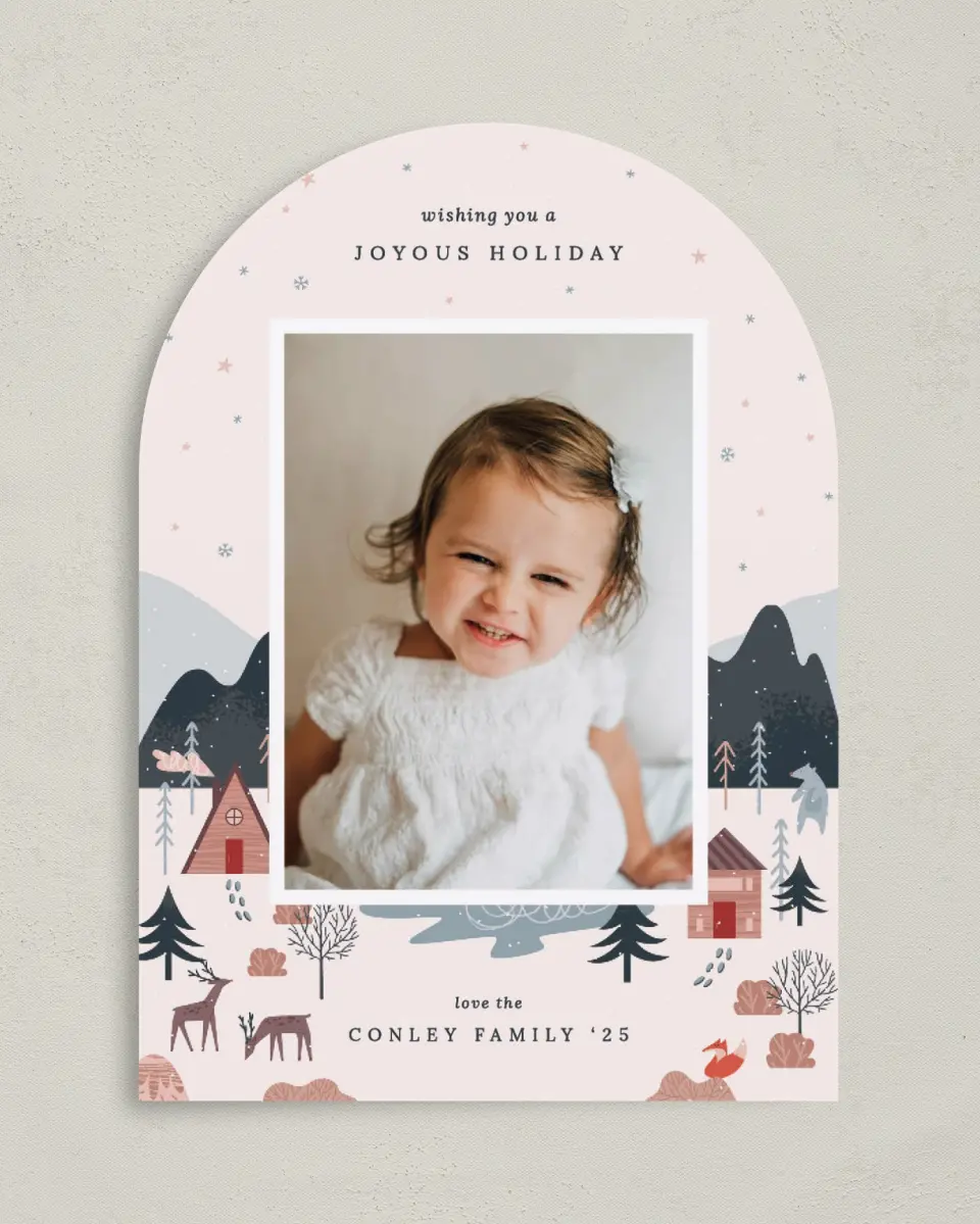 This is a 5" x 7" Christmas Card called Frosty Forest printed in full color on Premium Smooth paper