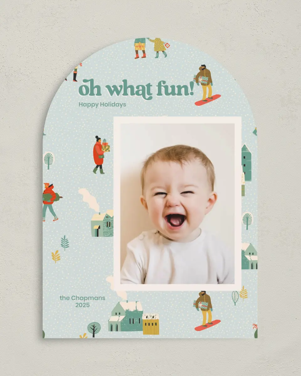 This is a 5" x 7" Christmas Card called Townfolk Fun printed in full color on Premium Smooth paper