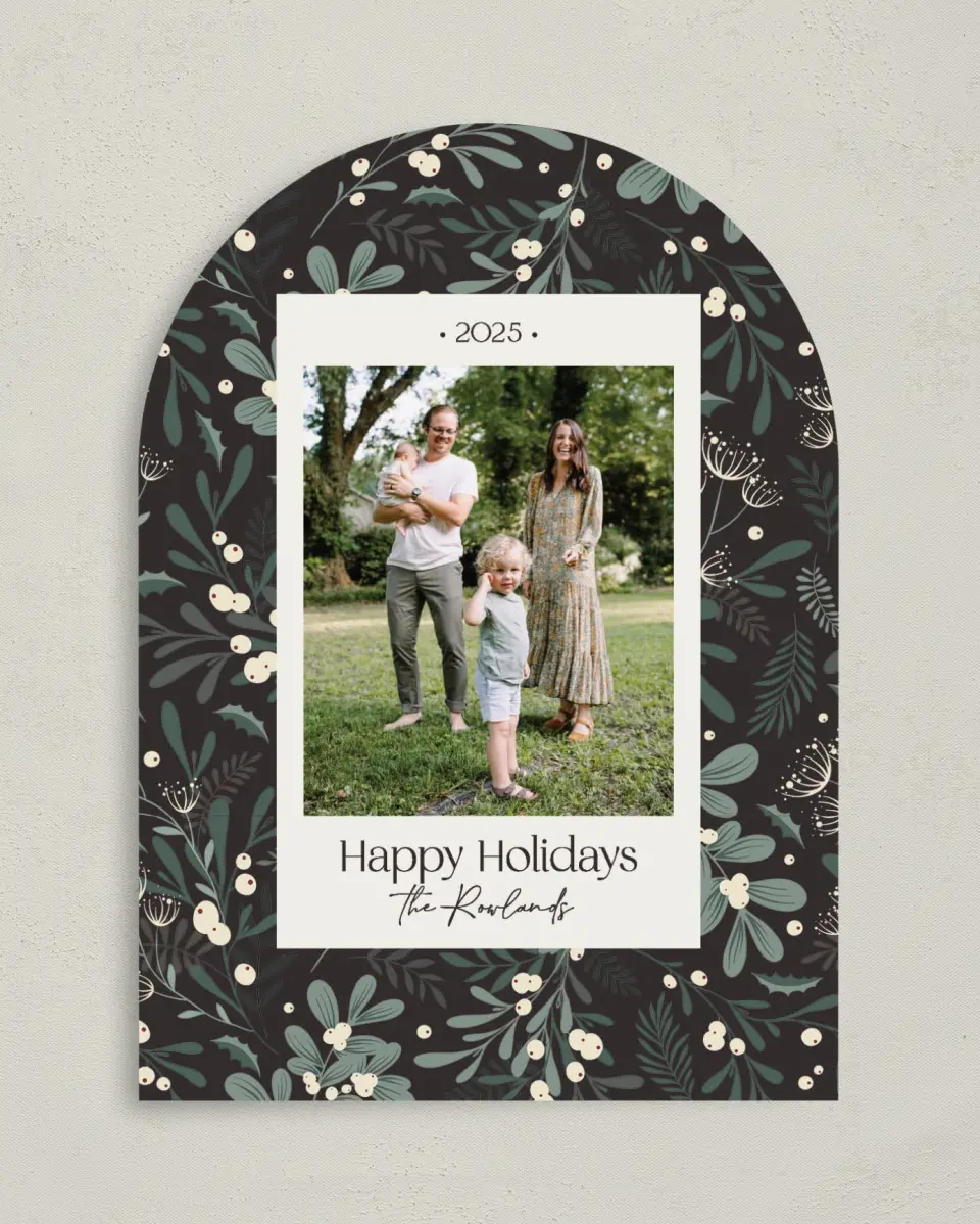 This is a 5" x 7" Christmas Card called Winter Foliage printed in full color on Premium Smooth paper