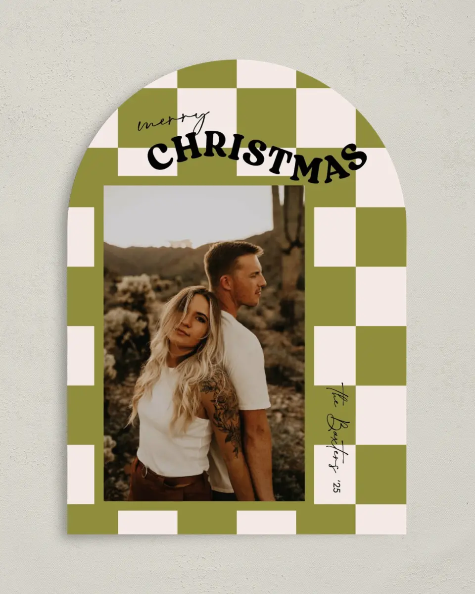 This is a 5" x 7" Christmas Card called Cheerful Check printed in full color on Premium Smooth paper