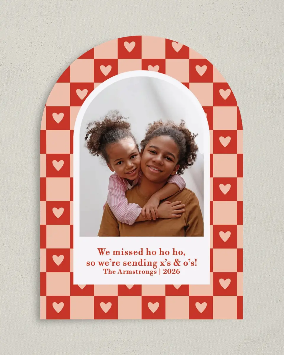 This is a 5" x 7" Valentine's Day Card called Checkered Charm printed in full color on Premium Smooth paper