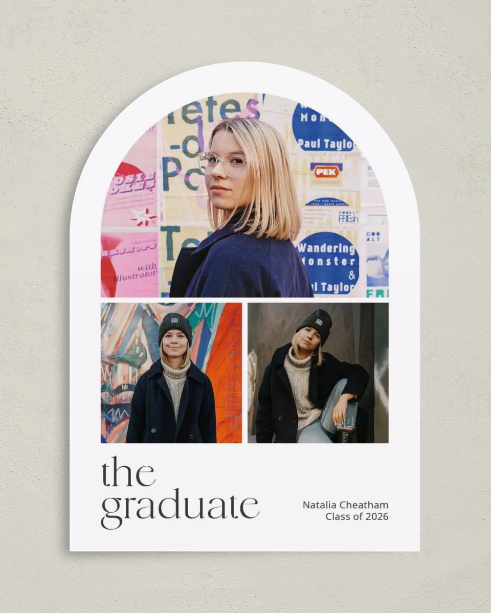 This is a 5" x 7" Graduation Announcement Card called The Graduate printed in full color on Premium Smooth paper