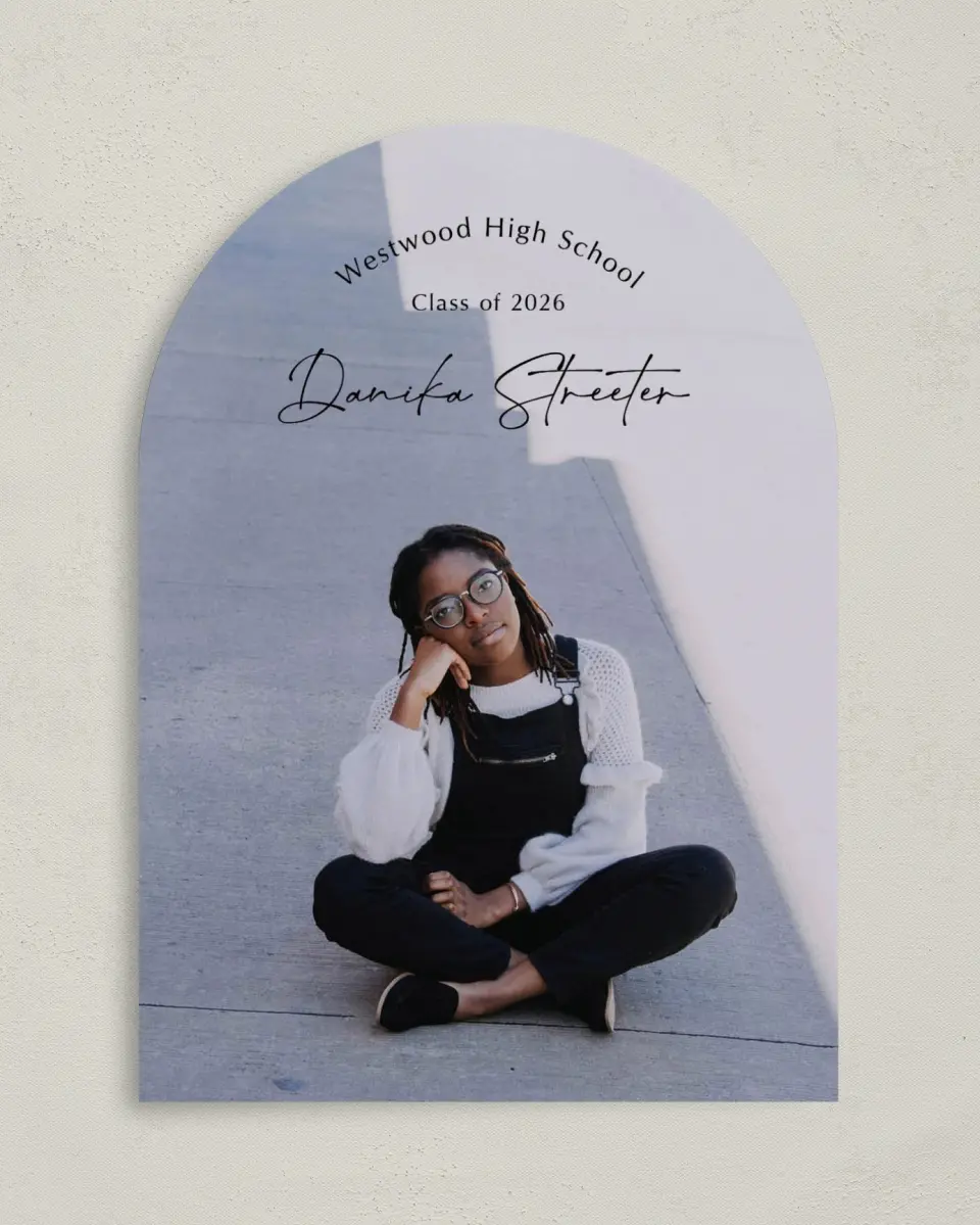 This is a 5" x 7" Graduation Announcement Card called Academic Arch printed in full color on Premium Smooth paper