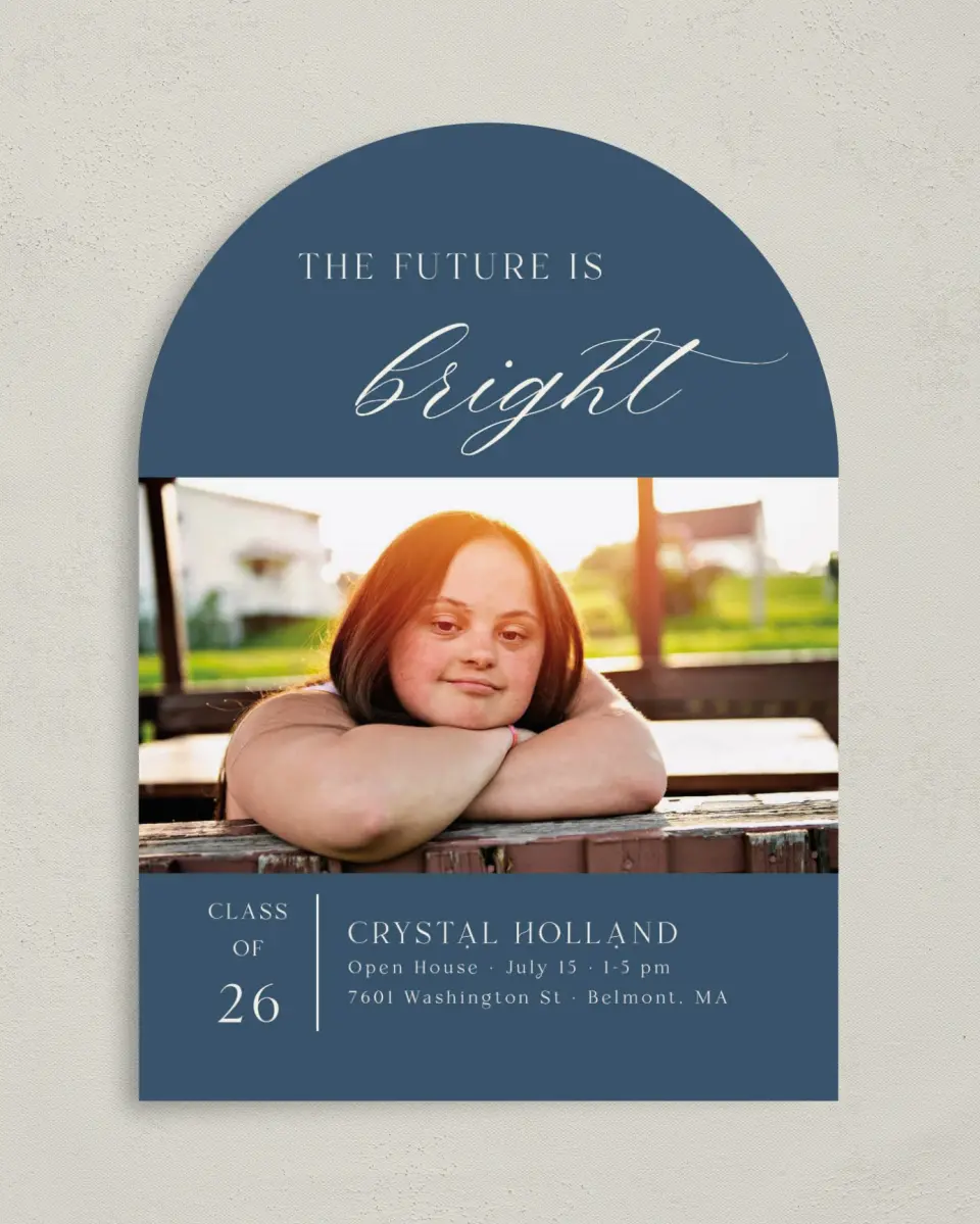 This is a 5" x 7" Graduation Announcement Card called Bright Beginnings printed in full color on Premium Smooth paper