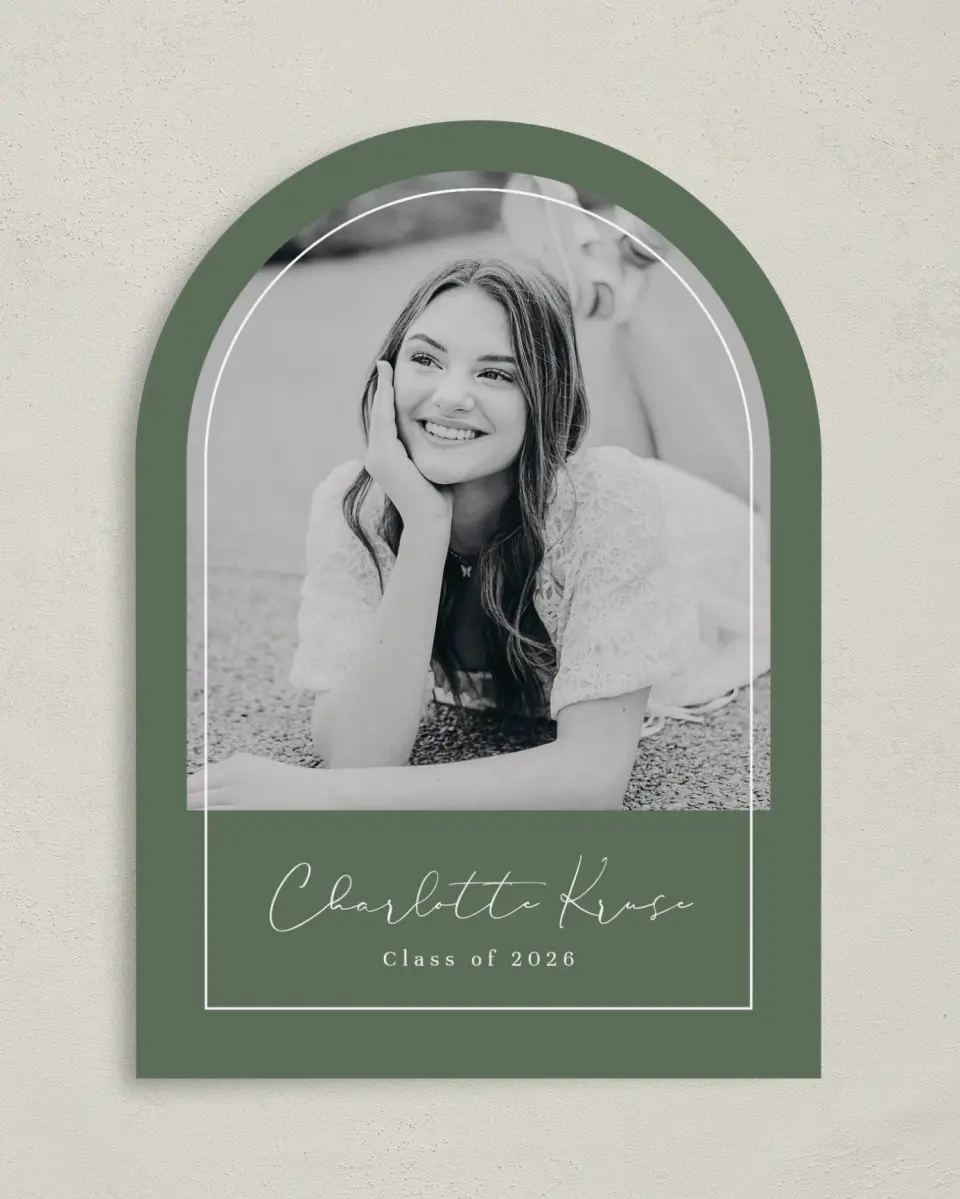 This is a 5" x 7" Graduation Announcement Card called Arched Frame printed in full color on Premium Smooth paper