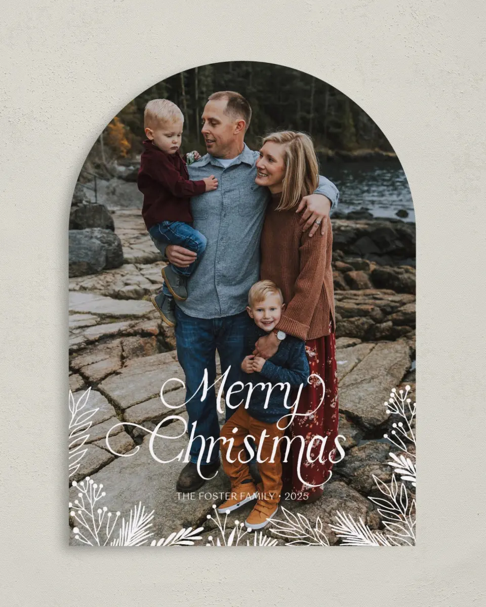 This is a 5" x 7" Christmas Card called Vintage Boughs printed in full color on Premium Smooth paper
