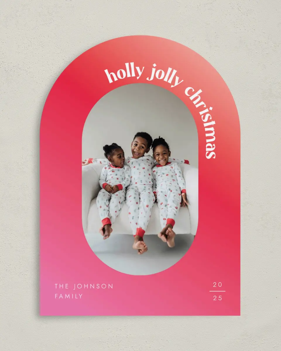 This is a 5" x 7" Christmas Card called Jolly Gradient printed in full color on Premium Smooth paper