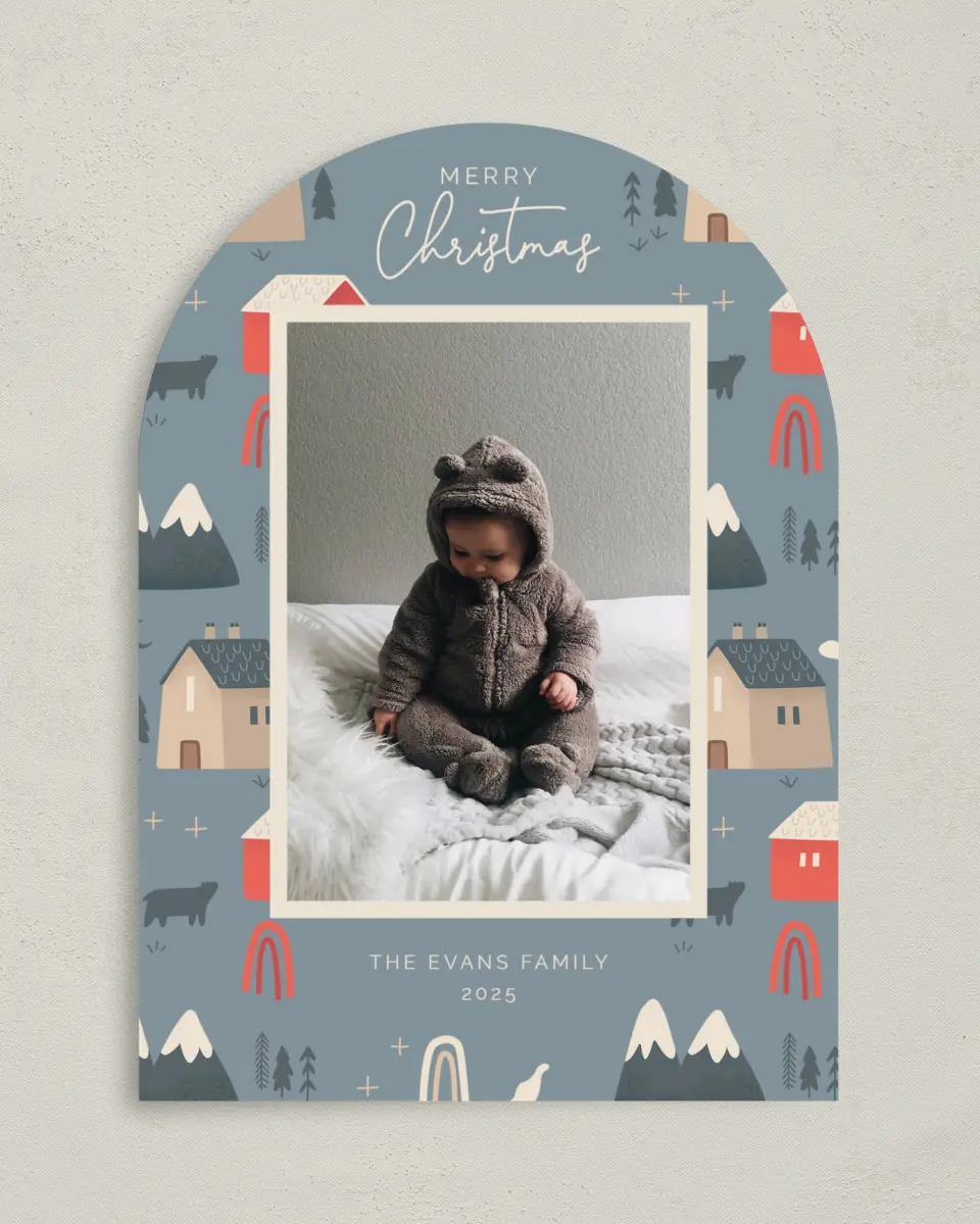 This is a 5" x 7" Christmas Card called Mountain Homes printed in full color on Premium Smooth paper