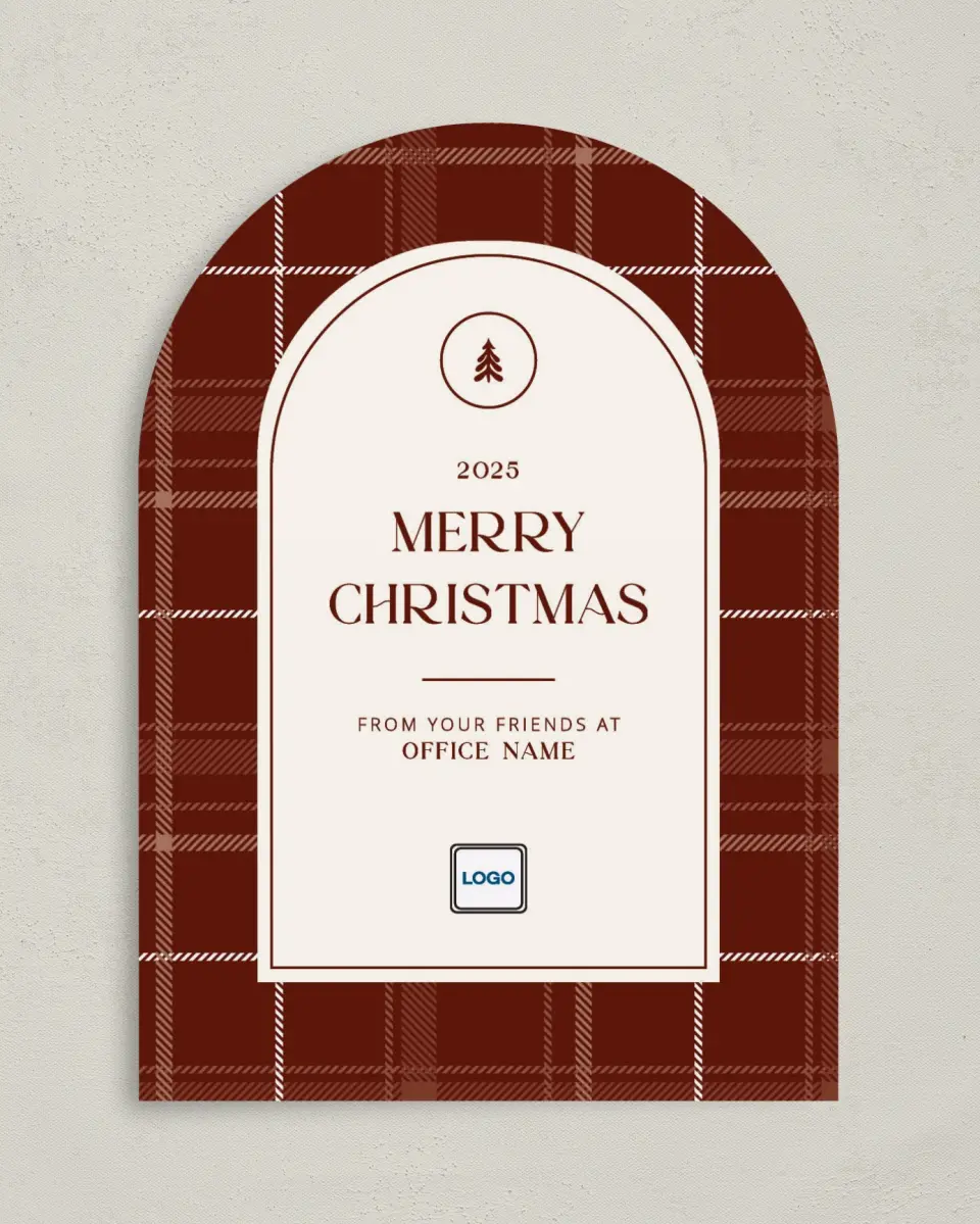 This is a 5" x 7" Christmas Card called Border Christmas printed in full color with Rose Gold foil on Soft Suede (coated) paper
