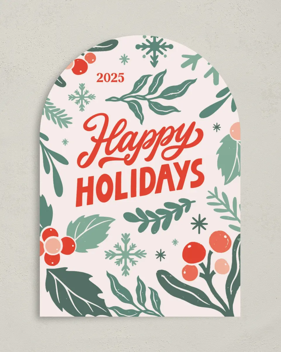 This is a 5" x 7" Christmas Card called Retro Holiday printed in full color on Premium Smooth paper