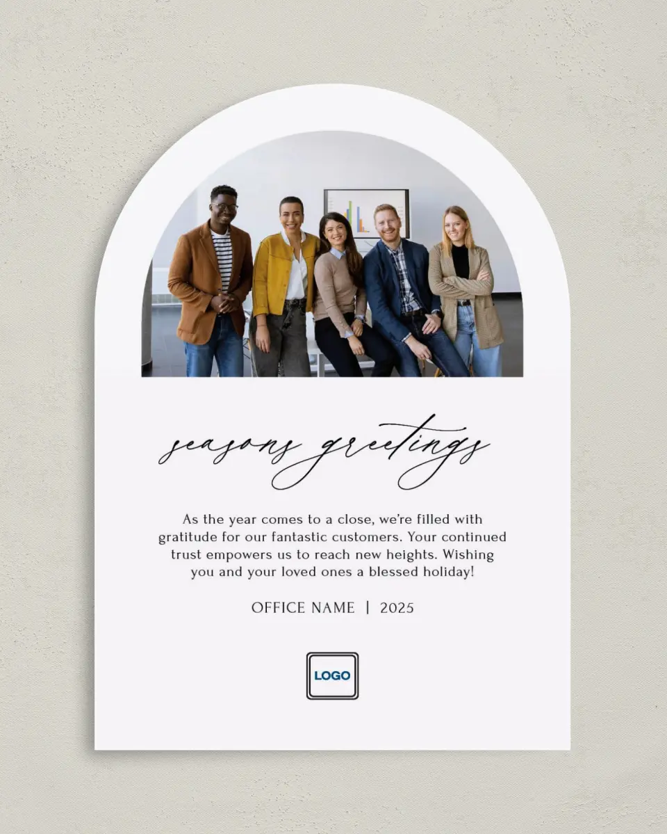 This is a 5" x 7" Christmas Card called Office Festivity printed in full color on Premium Smooth paper