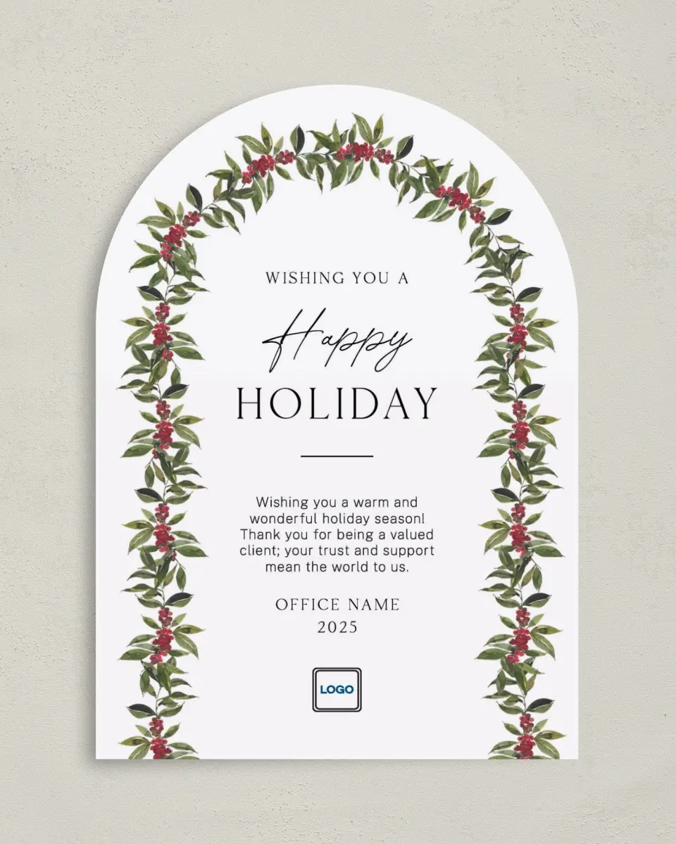 This is a 5" x 7" Christmas Card called Holly Harmony printed in full color on Premium Smooth paper