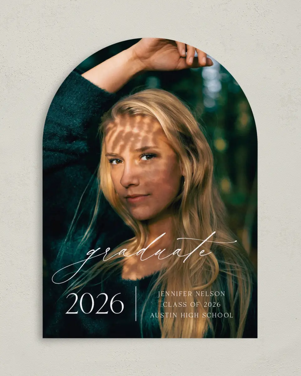 This is a 5" x 7" Graduation Announcement Card called Stunning Senior printed in full color on Premium Smooth paper