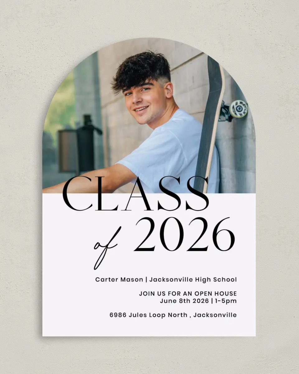 This is a 5" x 7" Graduation Announcement Card called Classy Cool Grad printed in full color on Premium Smooth paper