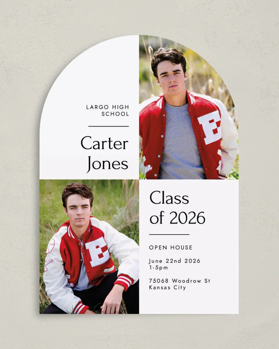 This is a 5" x 7" Graduation Announcement Card called Simple Grid Grad printed in full color on Premium Smooth paper
