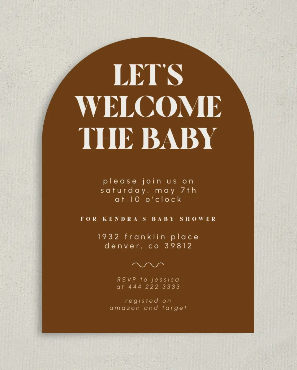 This is a 5" x 7" Baby Shower Invitation called Wonderful Welcome printed in full color on Premium Smooth paper