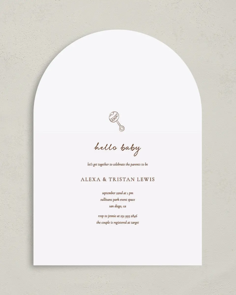 This is a 5" x 7" Baby Shower Invitation called Mini Me printed in full color on Premium Smooth paper