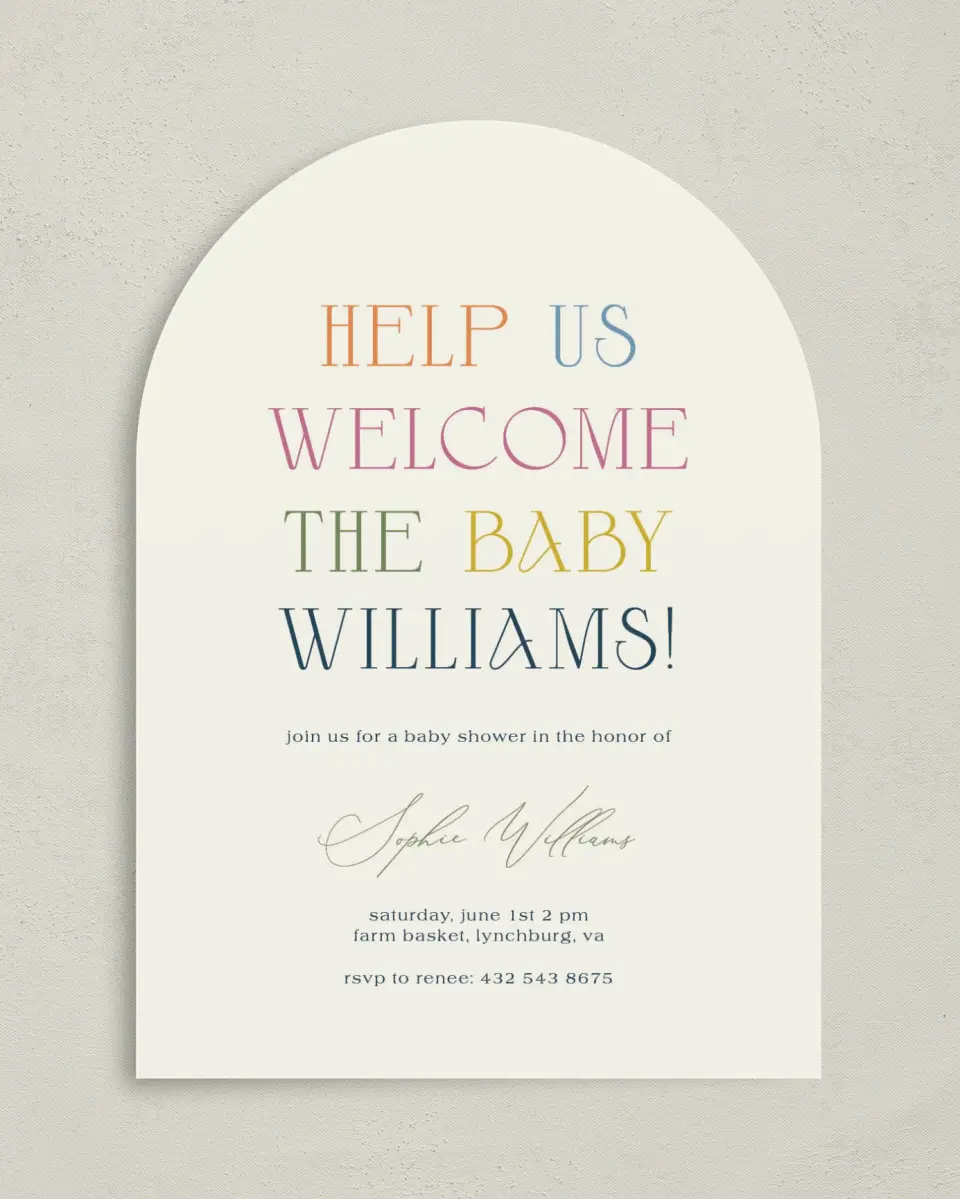 This is a 5" x 7" Baby Shower Invitation called Warm Welcome printed in full color on Premium Smooth paper