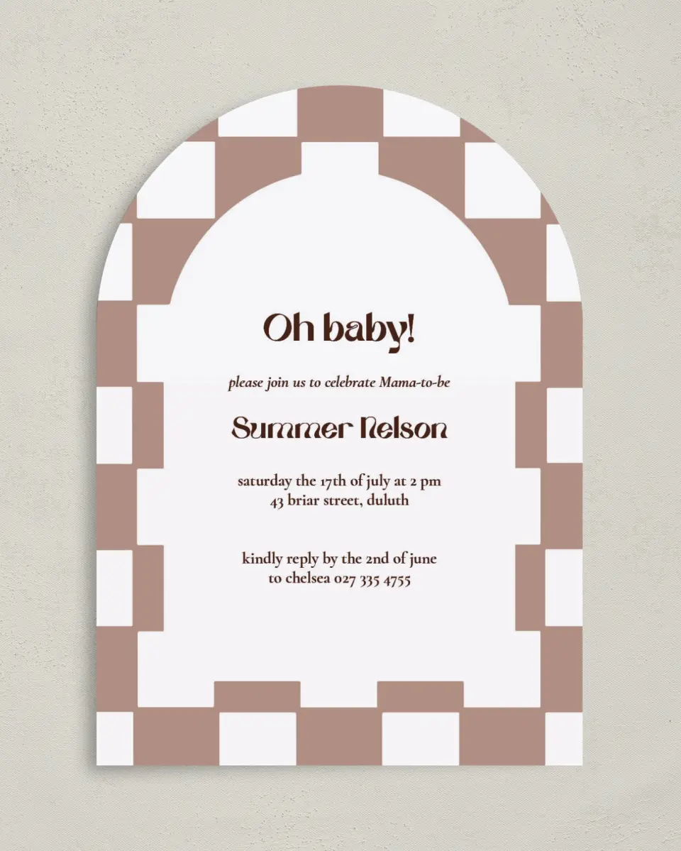 This is a 5" x 7" Baby Shower Invitation called Checkered Celebration printed in full color on Premium Smooth paper