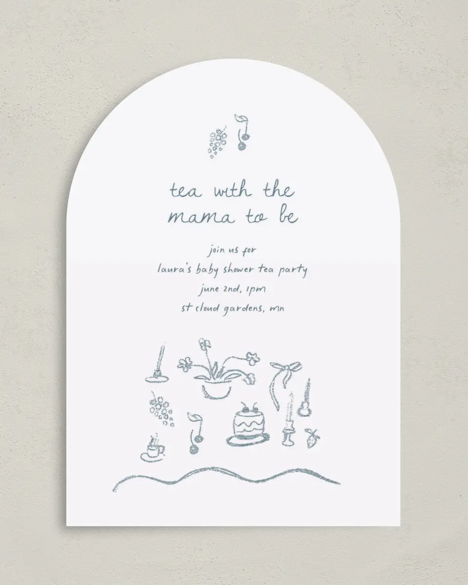 This is a 5" x 7" Baby Shower Invitation called Teeny Tiny Tea printed in full color on Premium Smooth paper
