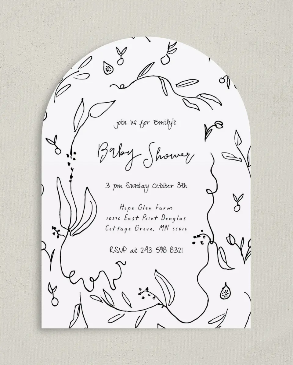 This is a 5" x 7" Baby Shower Invitation called Fruit On The Vine printed in full color on Premium Smooth paper