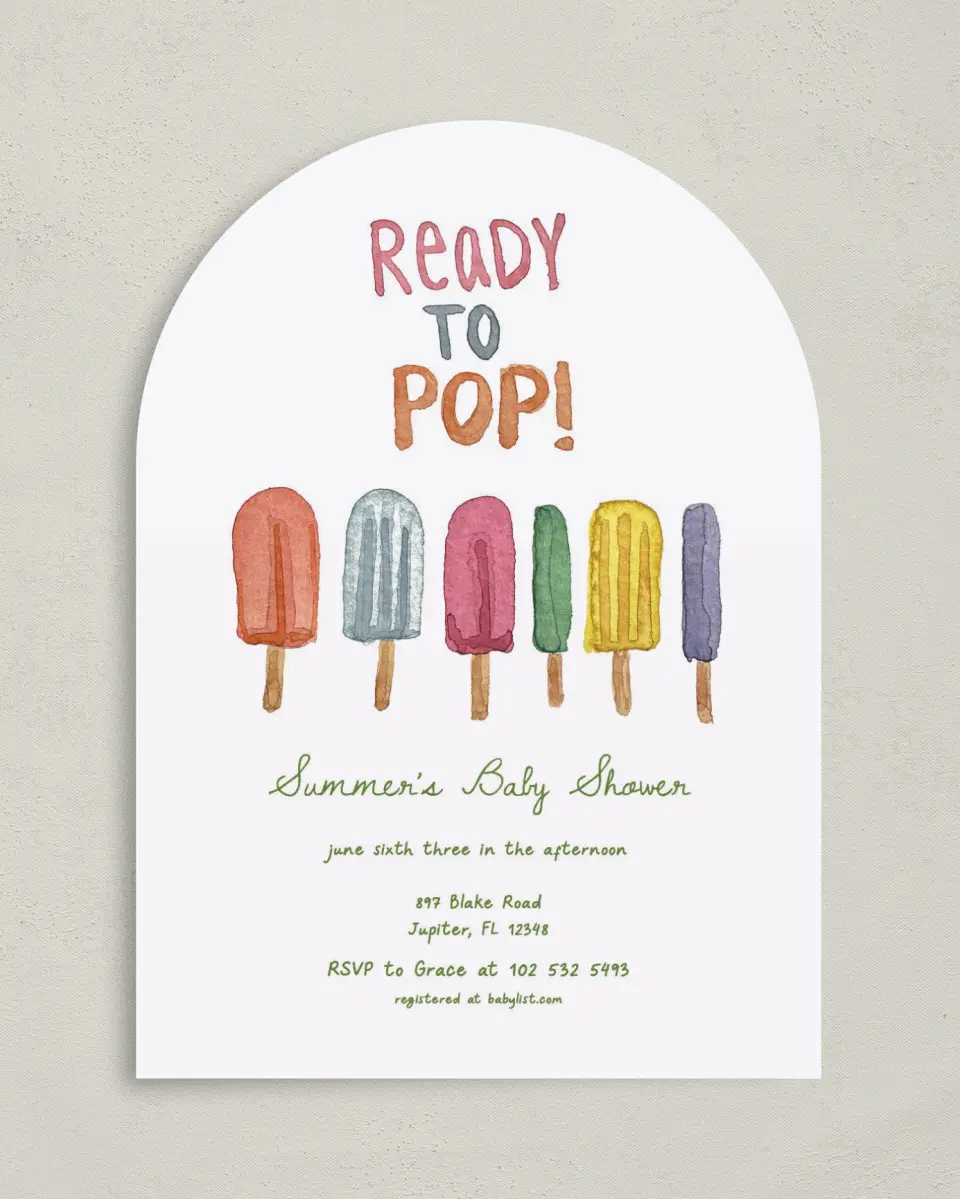 This is a 5" x 7" Baby Shower Invitation called Summer Showers printed in full color on Premium Smooth paper