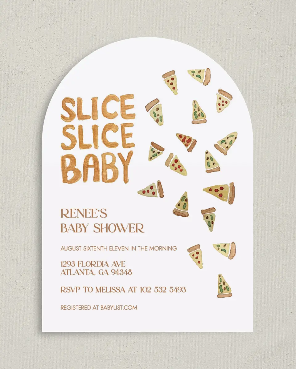 This is a 5" x 7" Baby Shower Invitation called A Piece of Us printed in full color on Premium Smooth paper