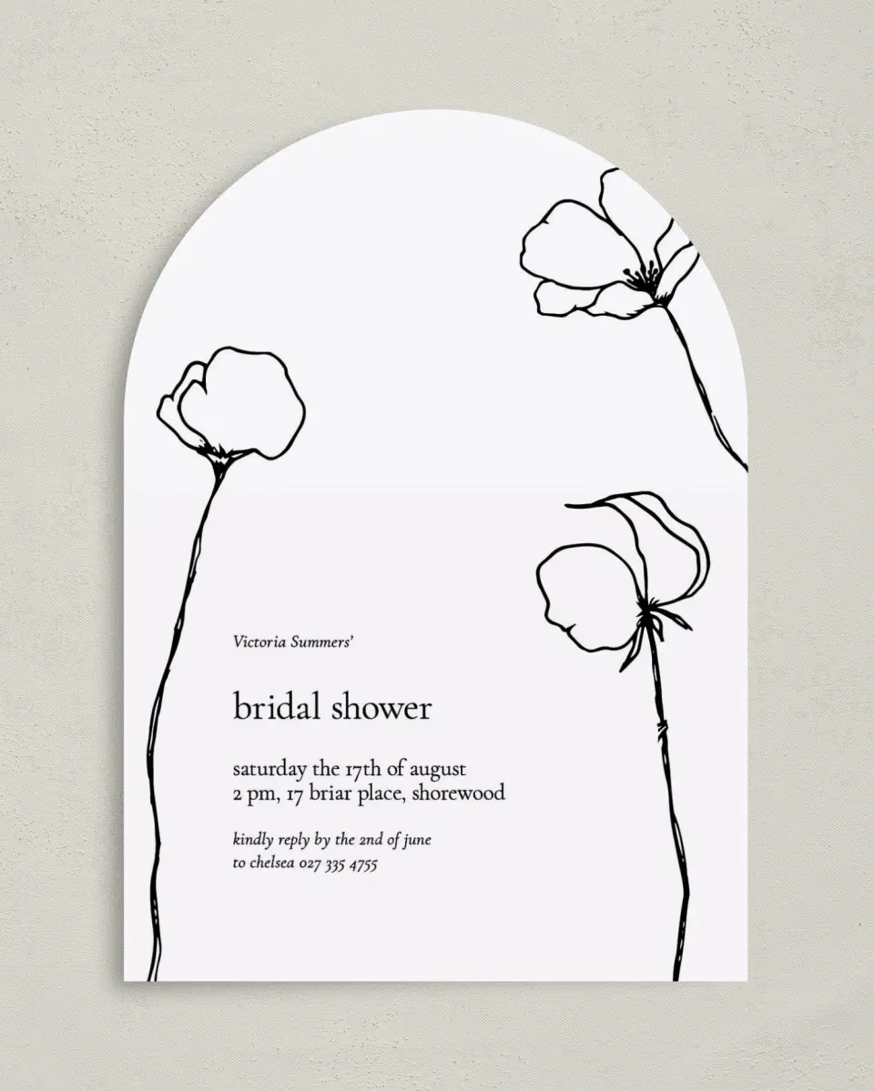 This is a 5" x 7" Bridal Shower Invitation called Poppy Girl printed in full color on Premium Smooth paper