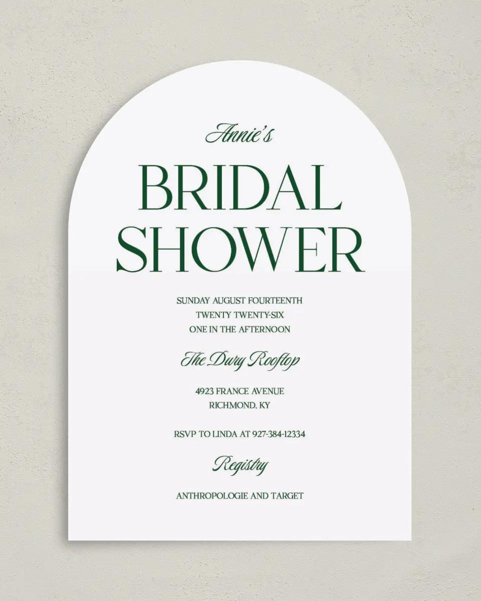 This is a 5" x 7" Bridal Shower Invitation called Fancy Lady printed in full color on Premium Smooth paper