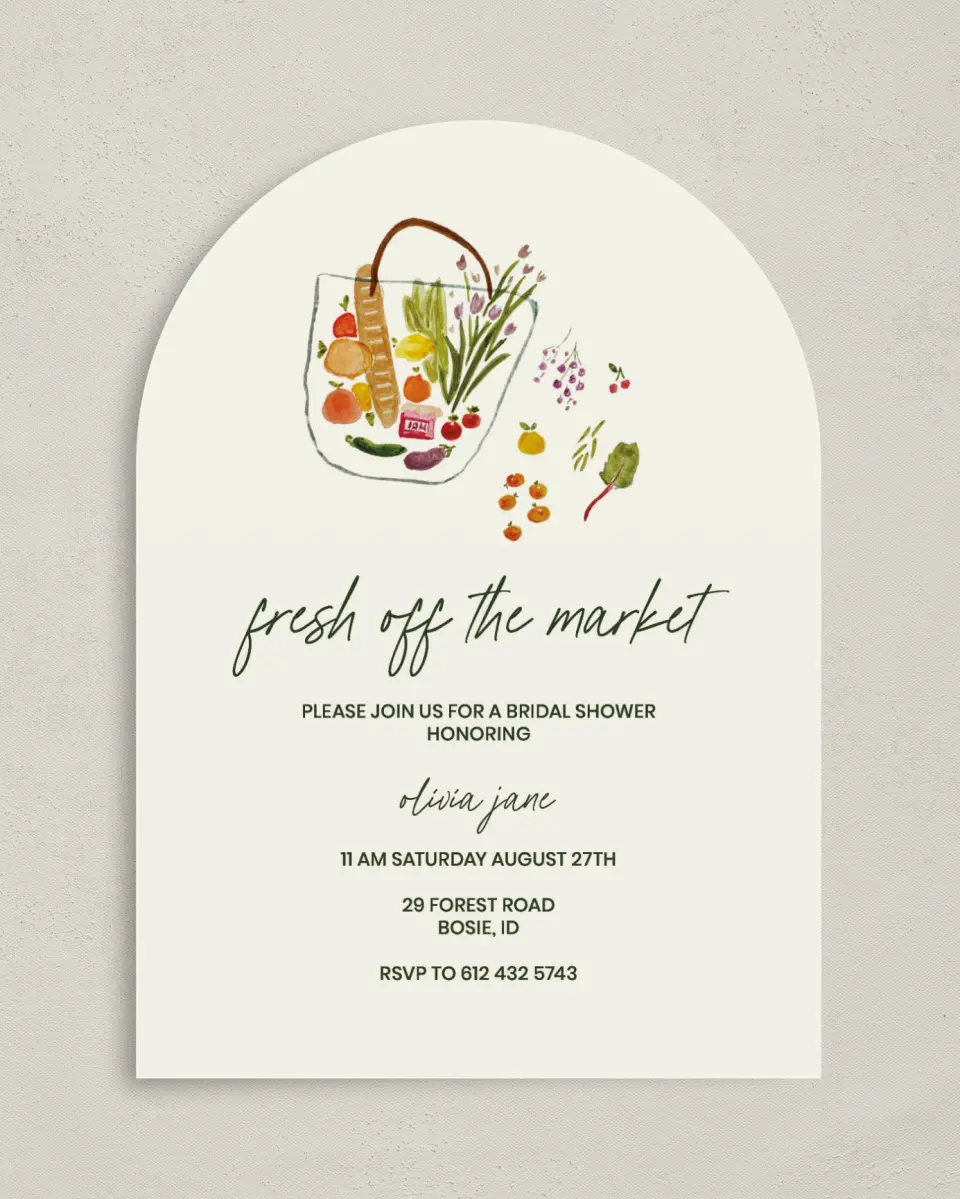 This is a 5" x 7" Bridal Shower Invitation called Fresh for You printed in full color on Premium Smooth paper